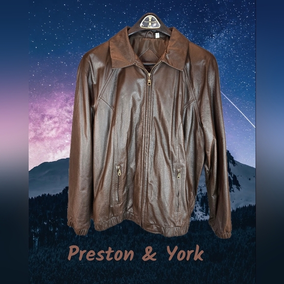 Preston & York Other - Preston & York Mens Leather Jacket Sz L Chocolate Brown Aviator Look 2 Pockets